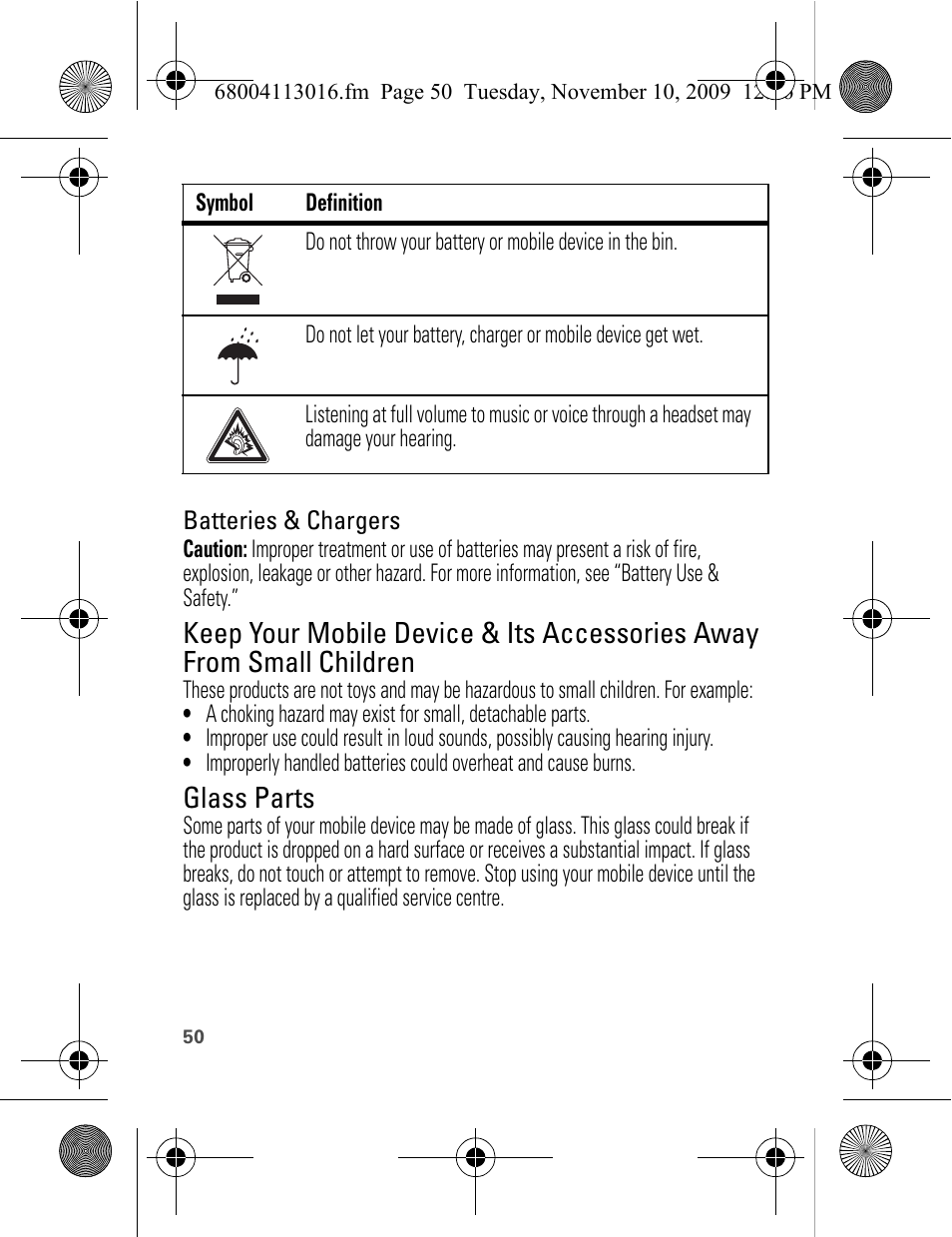 Glass parts | Motorola 68004113016 User Manual | Page 52 / 68