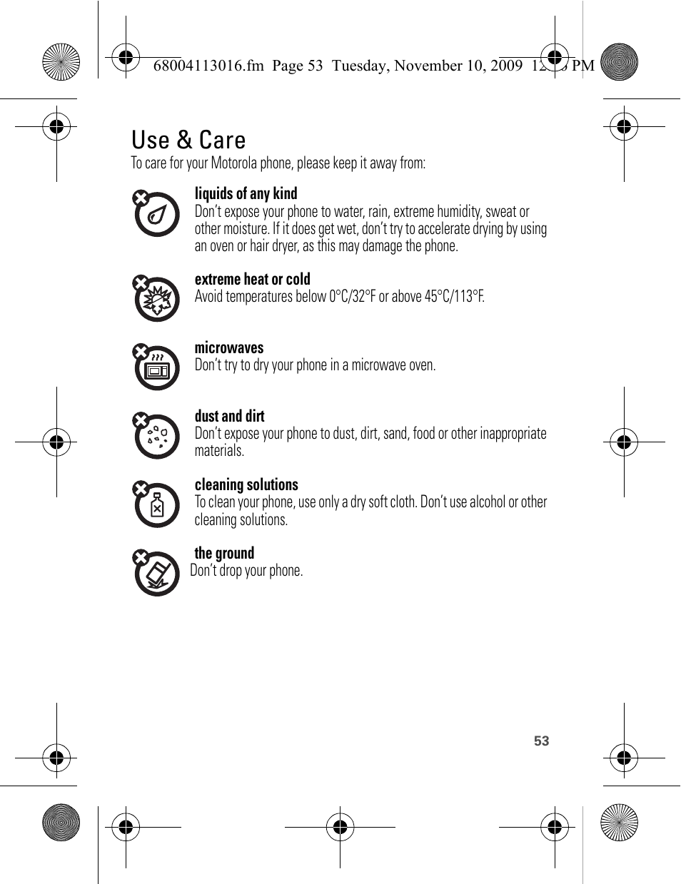 Use & care | Motorola 68004113016 User Manual | Page 55 / 68