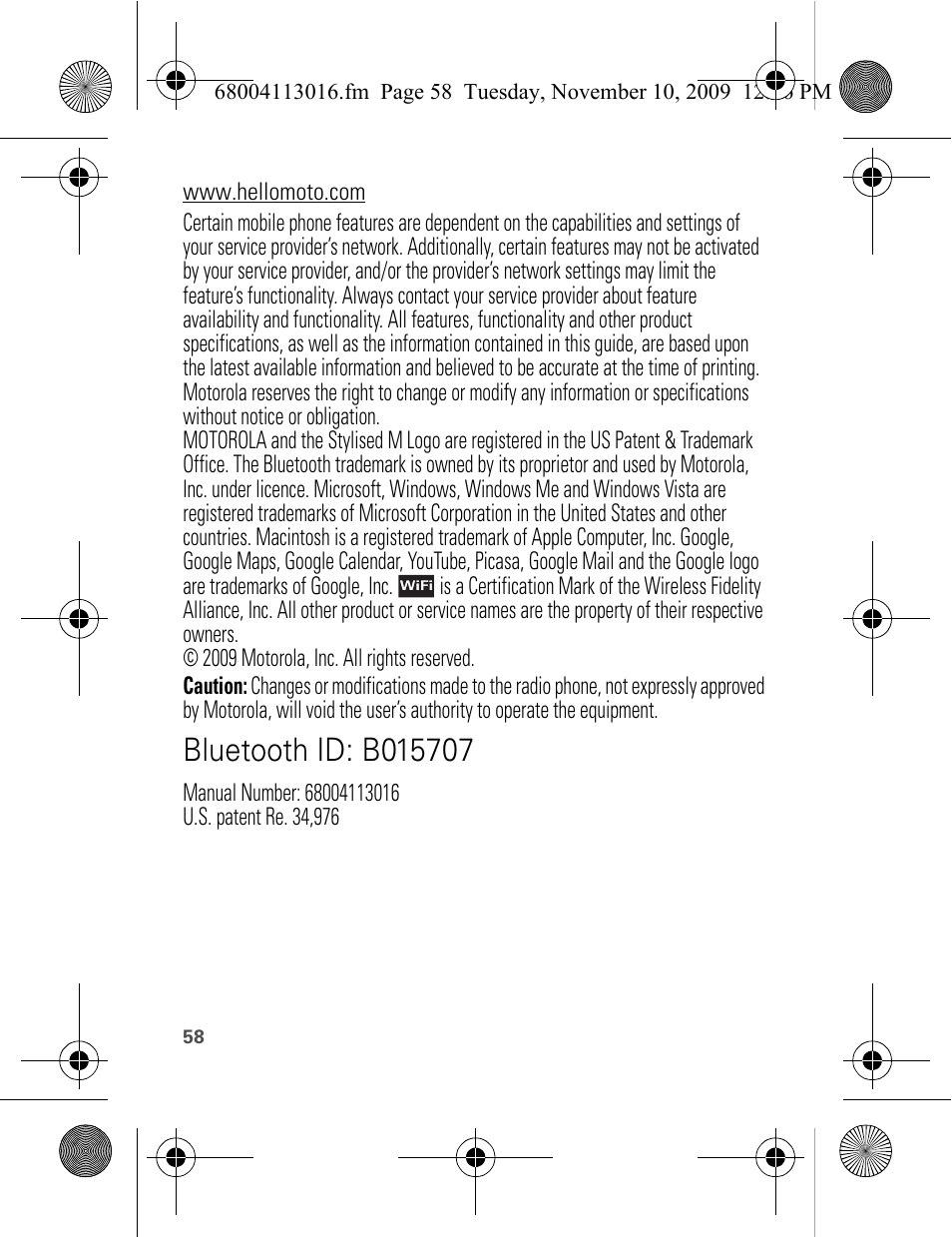 Motorola 68004113016 User Manual | Page 60 / 68