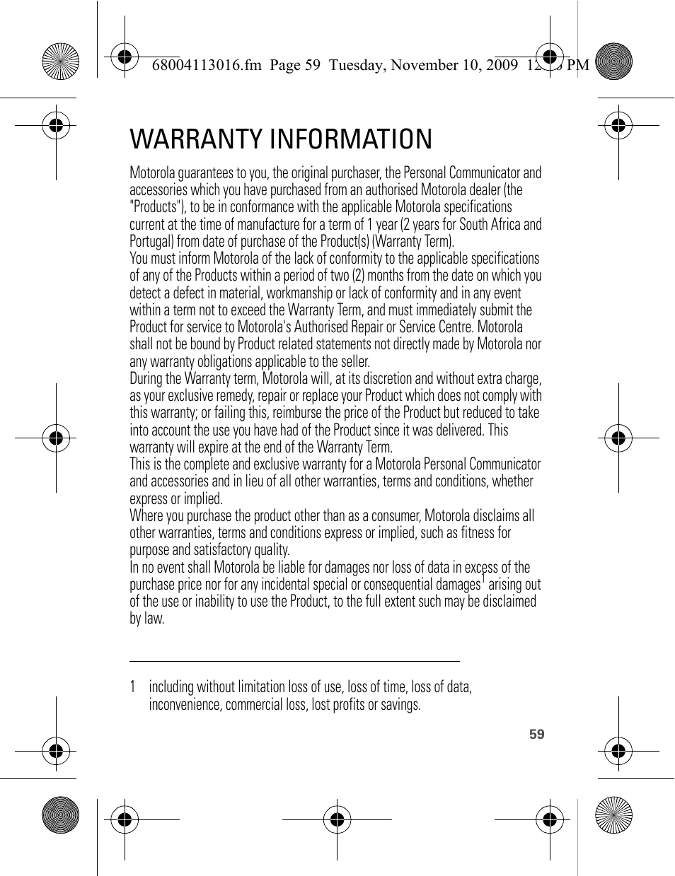 Warranty information | Motorola 68004113016 User Manual | Page 61 / 68