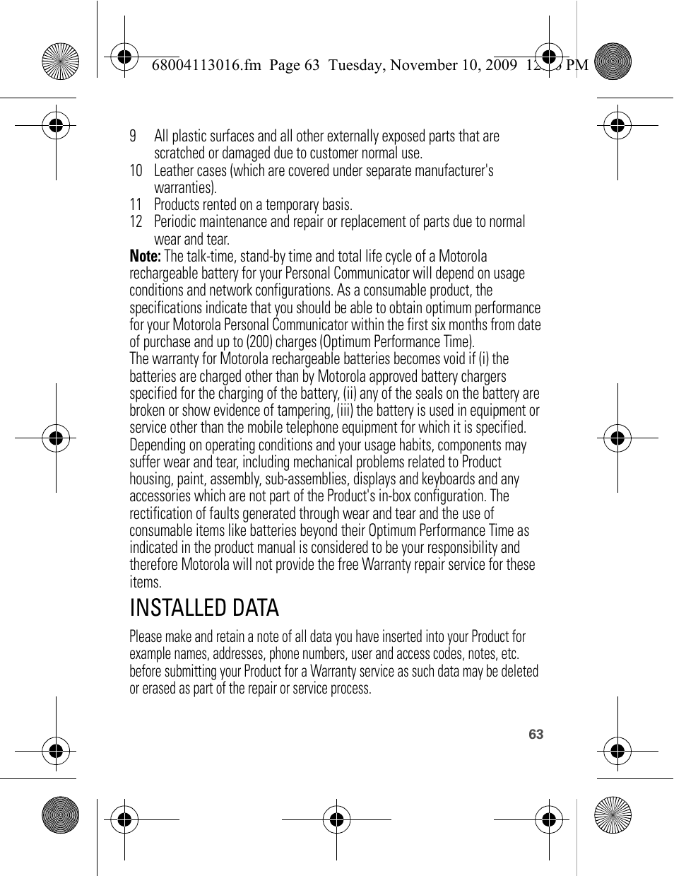 Installed data | Motorola 68004113016 User Manual | Page 65 / 68