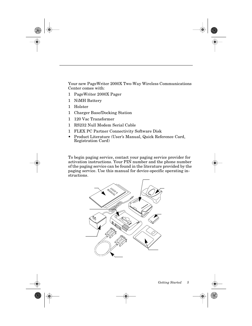 Getting started, What’s in the box, Paging service instructions | What’s in the box? paging service instructions | Motorola PageWriter 2000X User Manual | Page 12 / 99