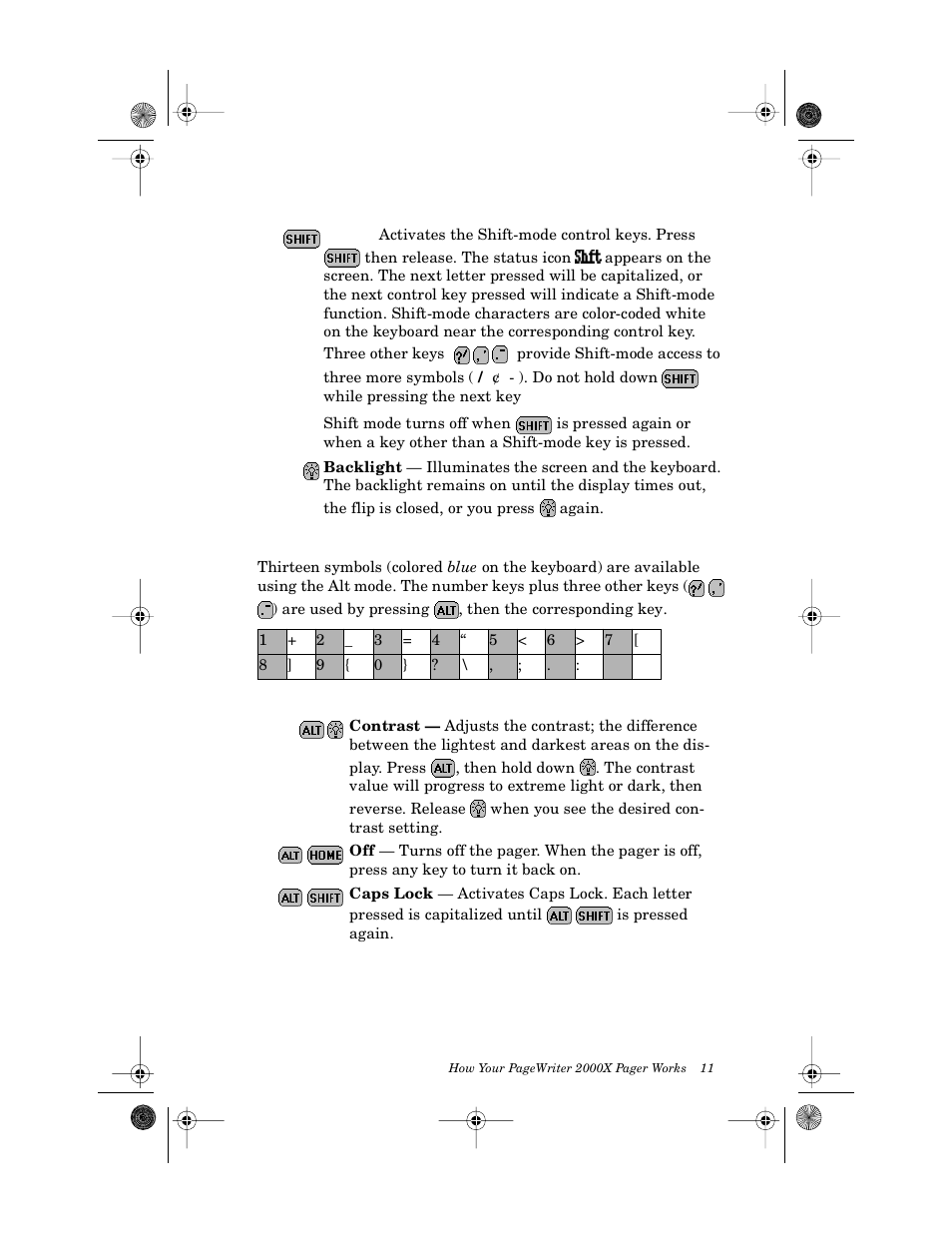 Alt functions, Alt-mode functions | Motorola PageWriter 2000X User Manual | Page 18 / 99