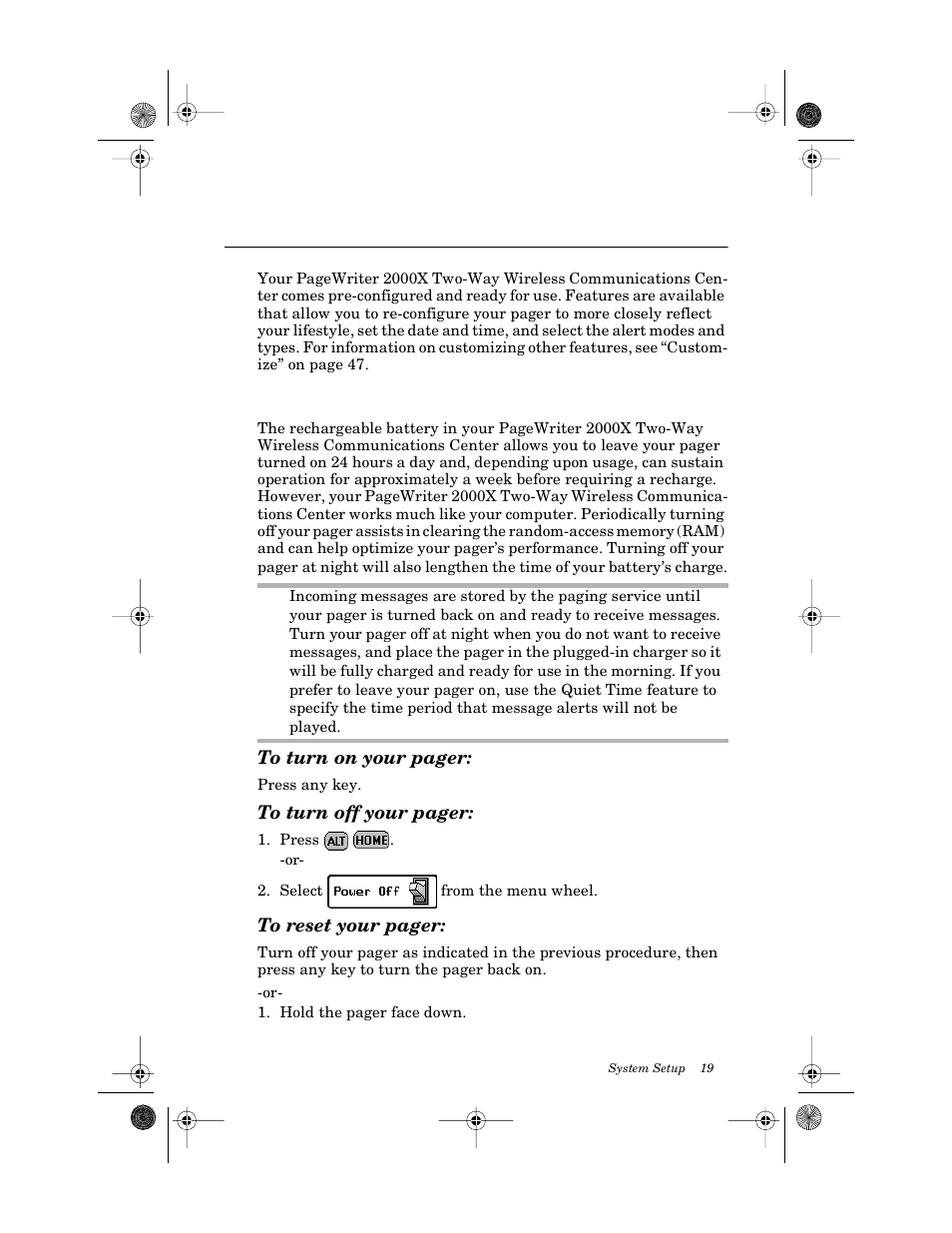 System setup | Motorola PageWriter 2000X User Manual | Page 26 / 99