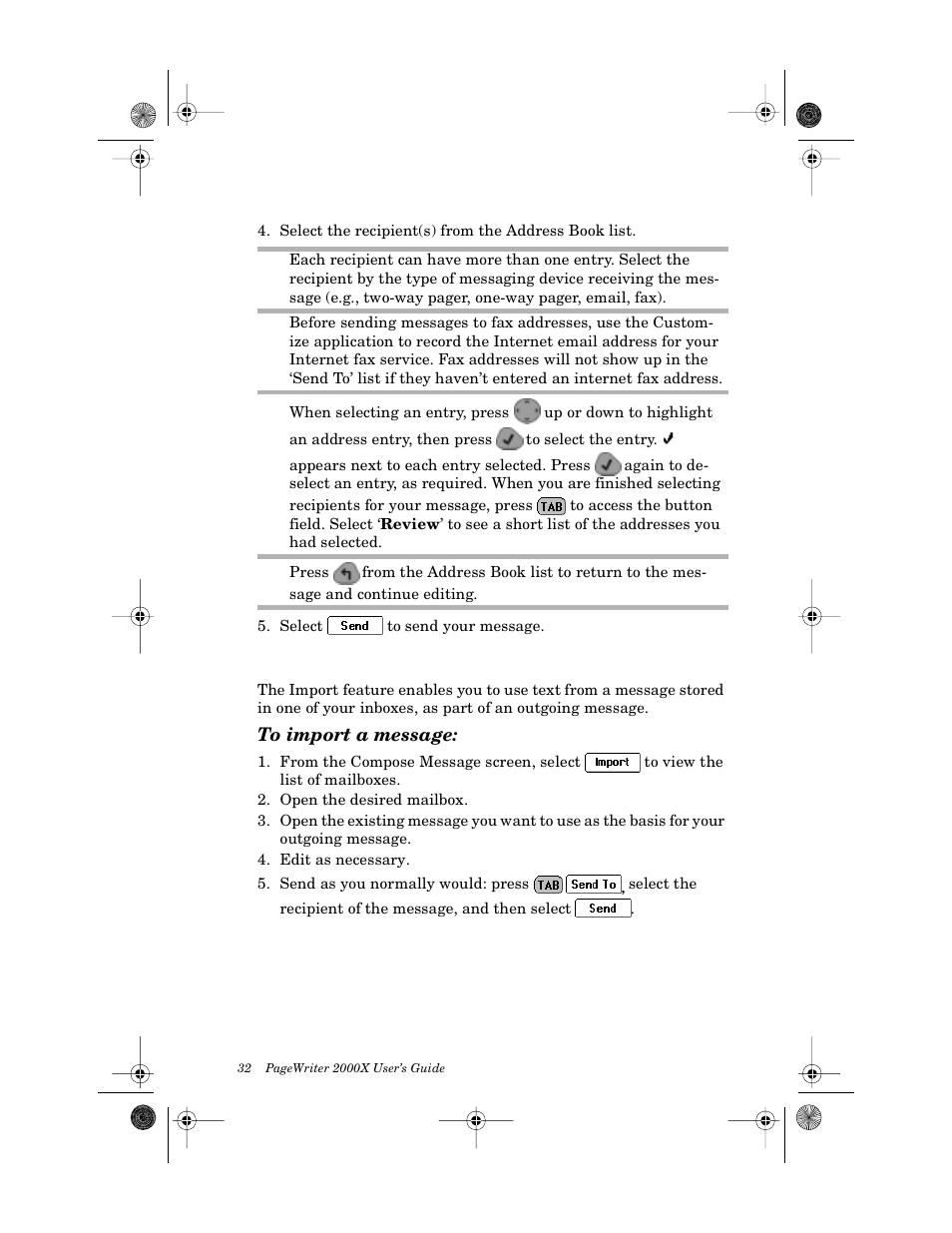 Importing messages, To import a message | Motorola PageWriter 2000X User Manual | Page 39 / 99