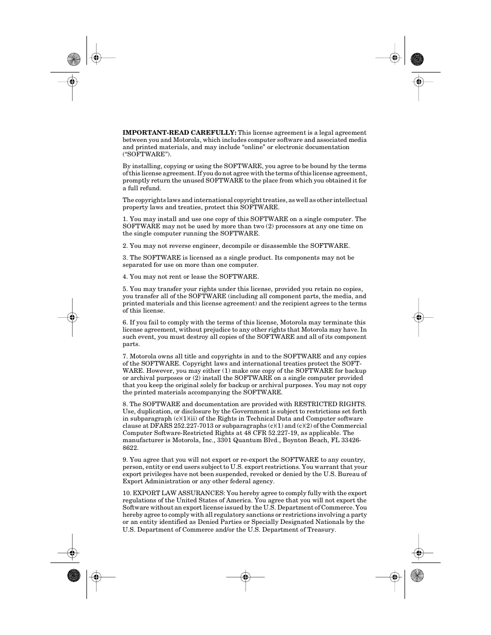 Motorola license agreement | Motorola PageWriter 2000X User Manual | Page 4 / 99