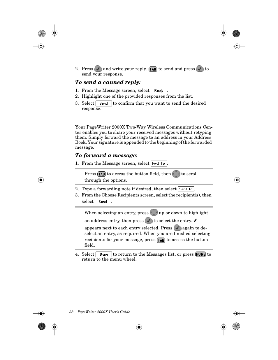 To send a canned reply, Forwarding messages, To forward a message | Motorola PageWriter 2000X User Manual | Page 45 / 99