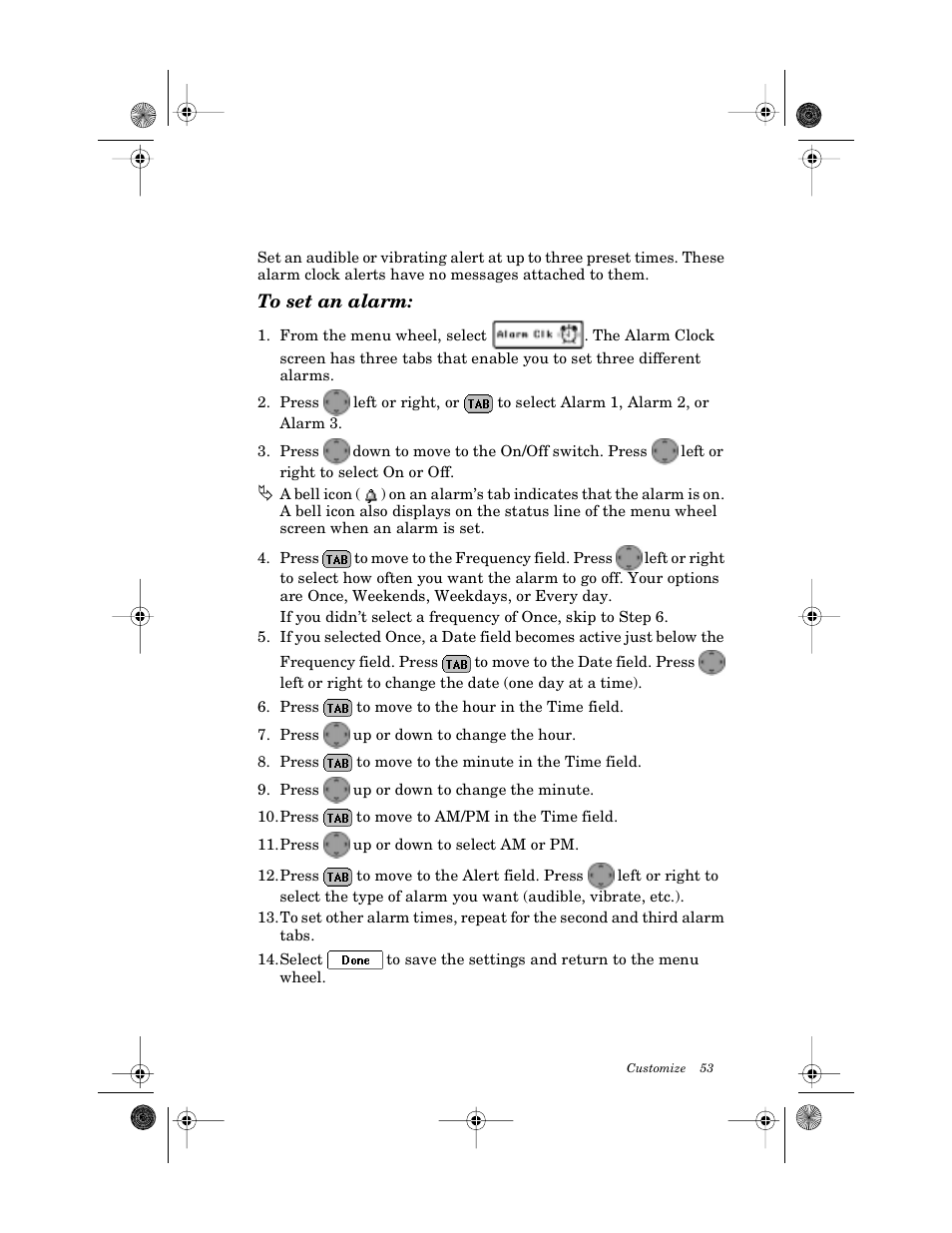 Setting the alarm clock, To set an alarm | Motorola PageWriter 2000X User Manual | Page 60 / 99