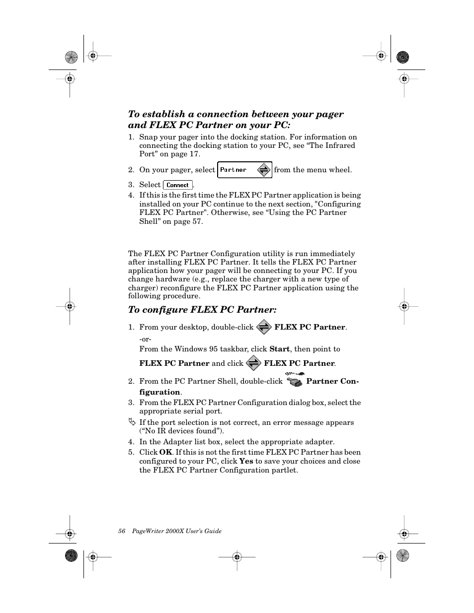 Configuring flex pc partner, To configure flex pc partner | Motorola PageWriter 2000X User Manual | Page 63 / 99