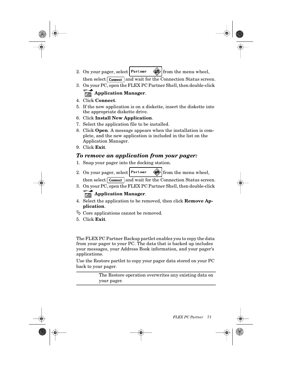 Backing-up and restoring information | Motorola PageWriter 2000X User Manual | Page 78 / 99