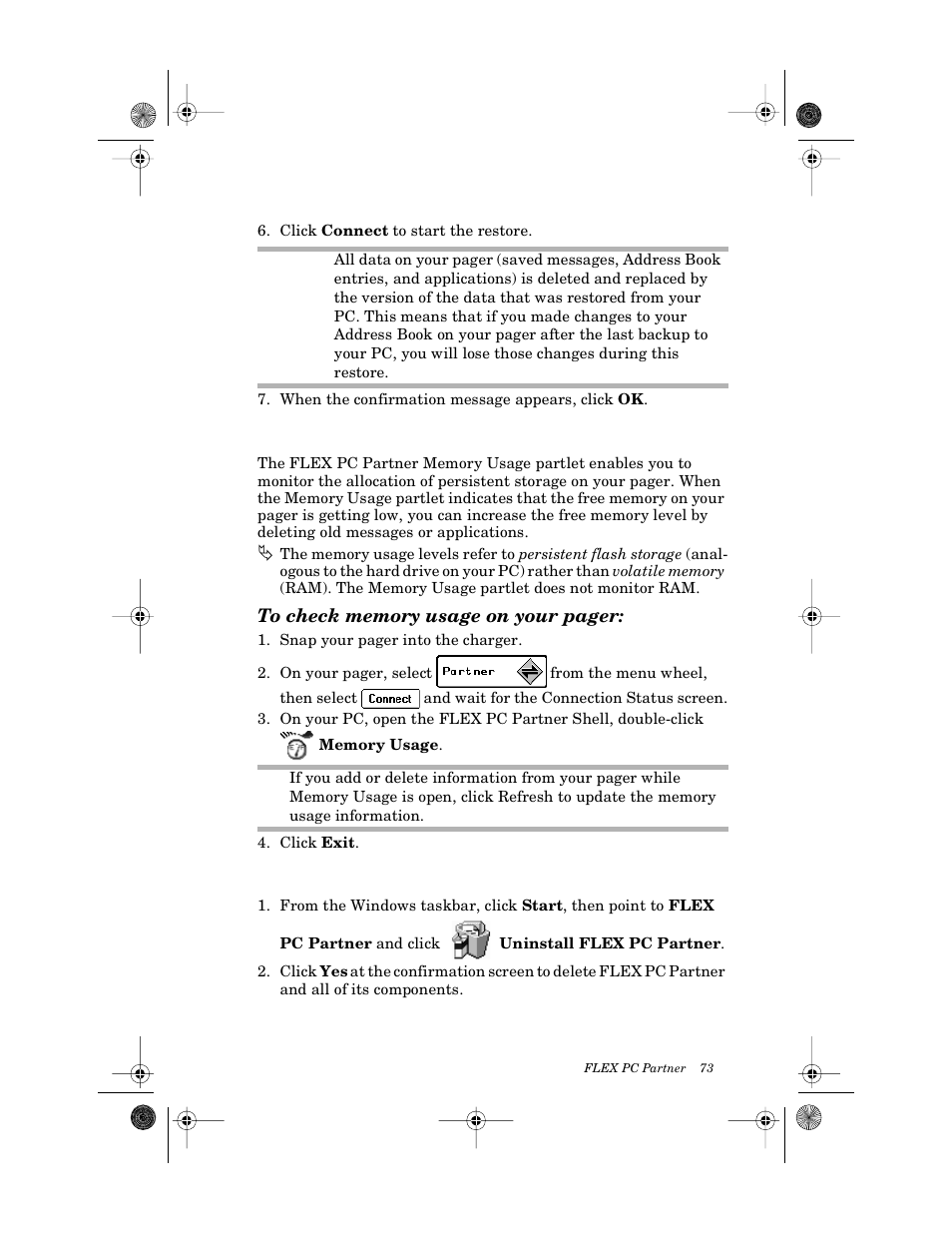 Uninstalling flex pc partner | Motorola PageWriter 2000X User Manual | Page 80 / 99