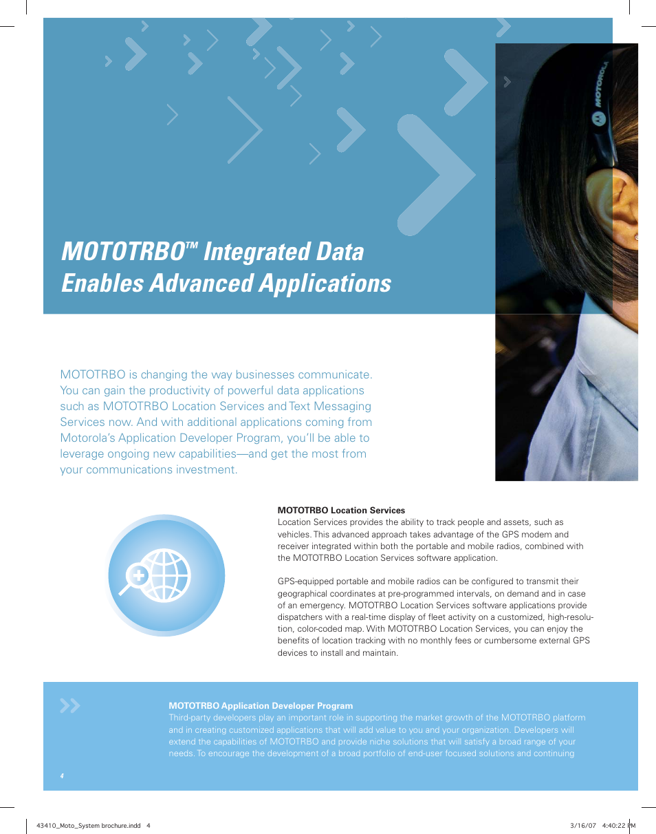 Mototrbo, Integrated data enables advanced applications | Motorola MOTOTRBO Professional Digital Two-Way Radio System User Manual | Page 4 / 20