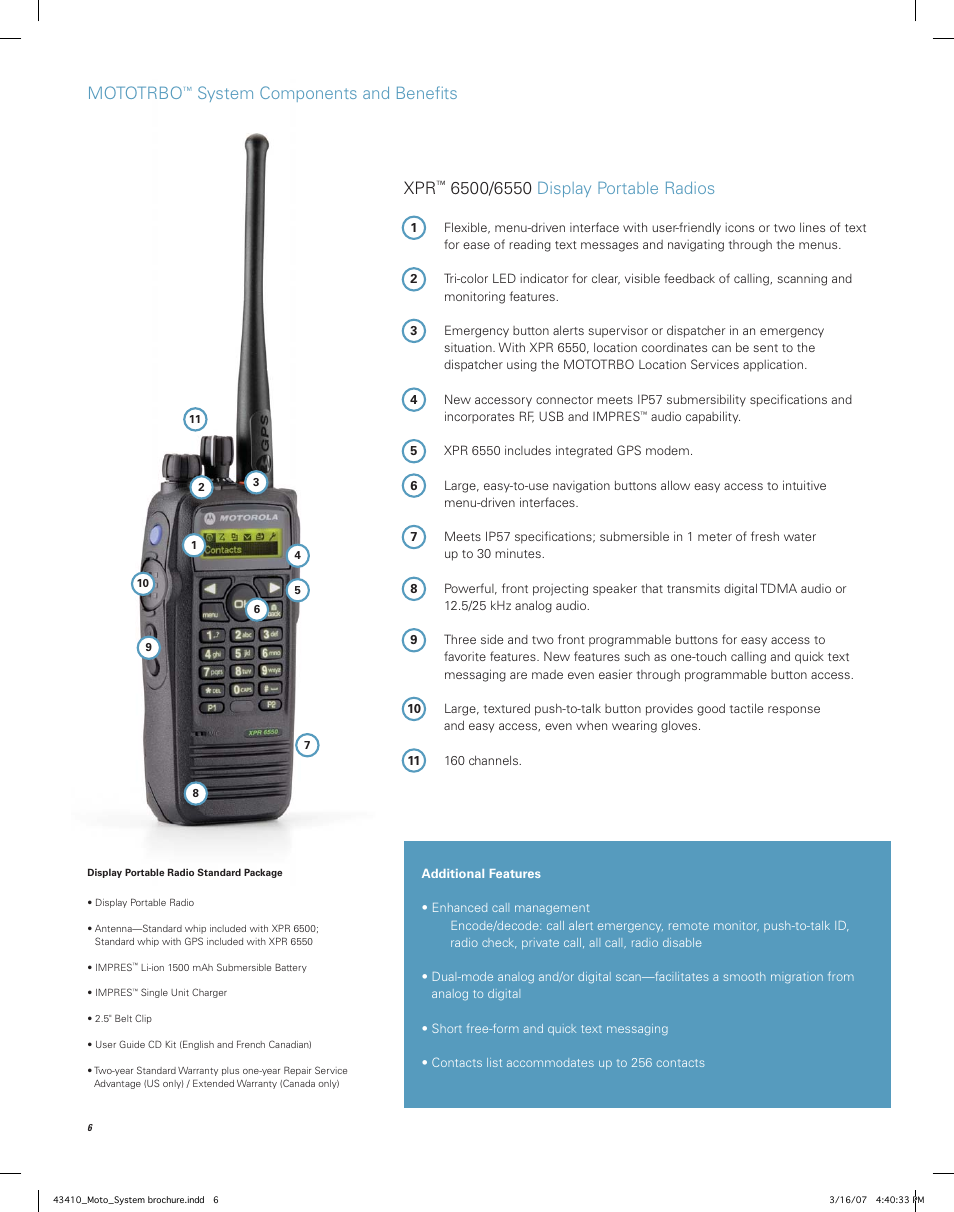 Mototrbo, System components and beneﬁ ts xpr | Motorola MOTOTRBO Professional Digital Two-Way Radio System User Manual | Page 6 / 20