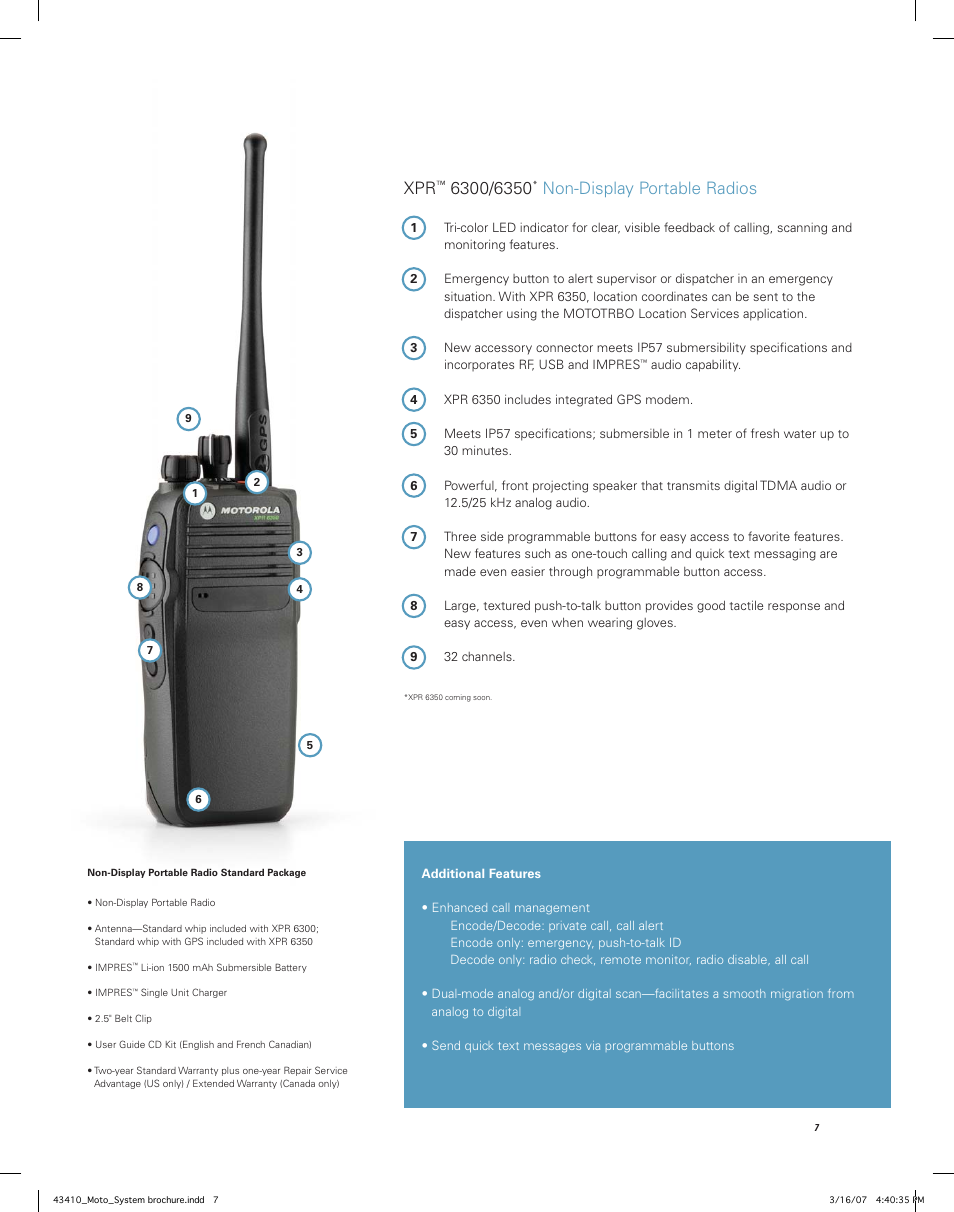 Non-display portable radios | Motorola MOTOTRBO Professional Digital Two-Way Radio System User Manual | Page 7 / 20