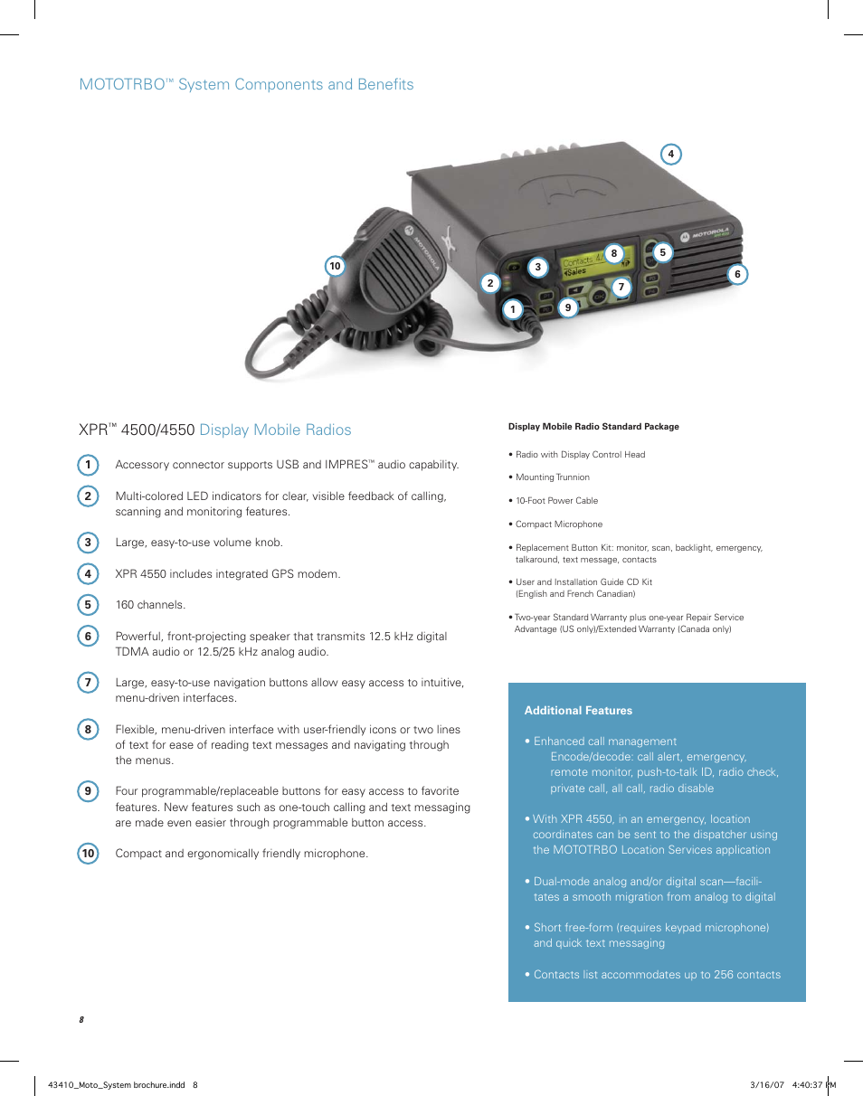 Mototrbo, System components and beneﬁ ts xpr | Motorola MOTOTRBO Professional Digital Two-Way Radio System User Manual | Page 8 / 20