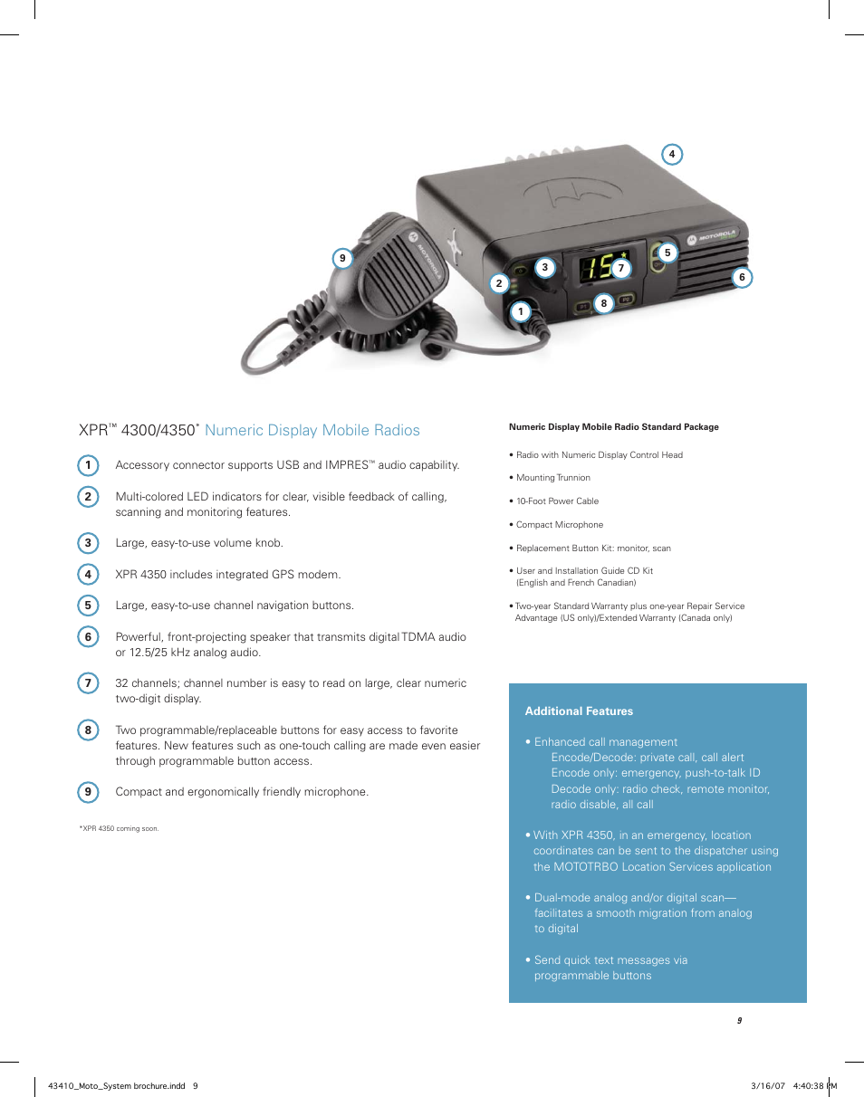 Numeric display mobile radios | Motorola MOTOTRBO Professional Digital Two-Way Radio System User Manual | Page 9 / 20