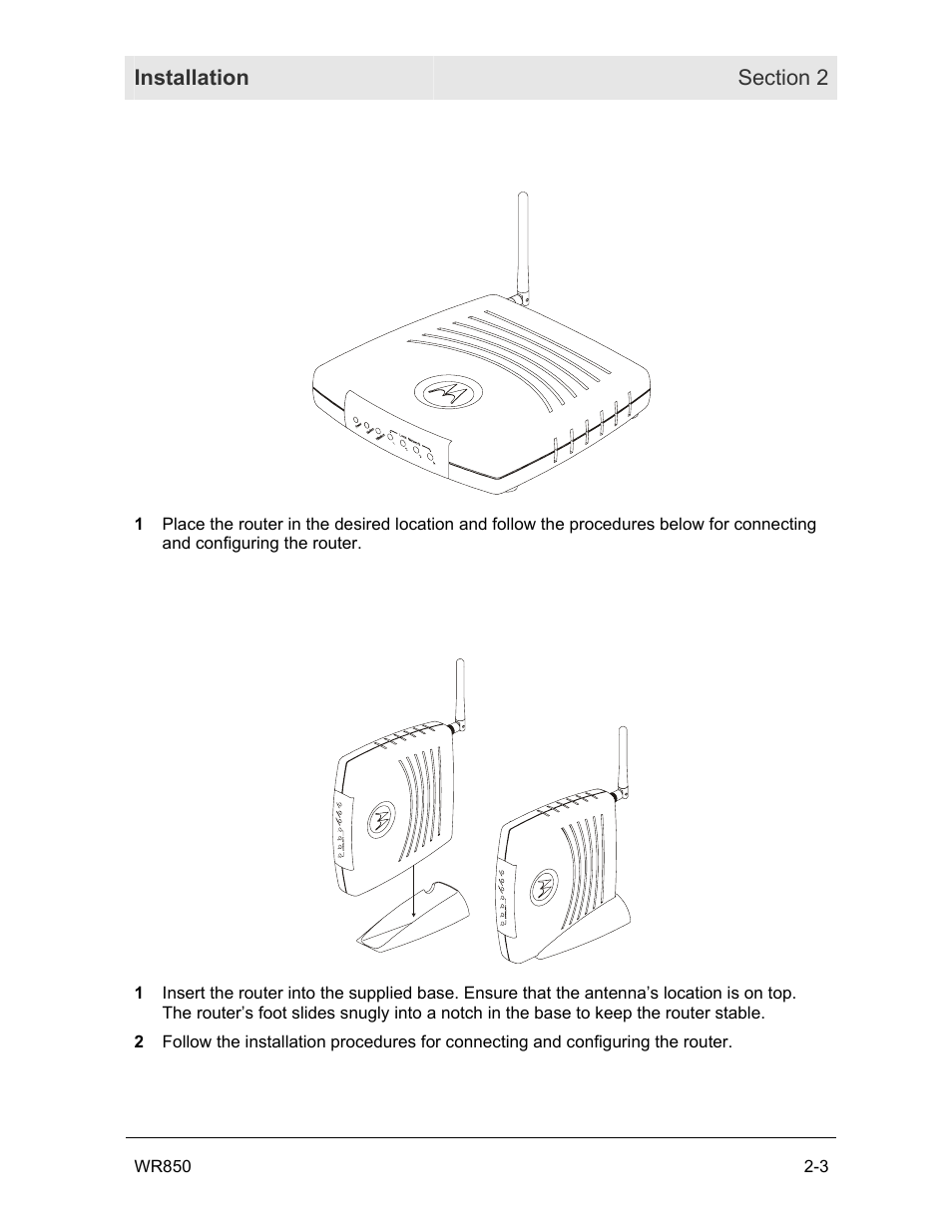 Horizontal installation, Vertical installation | Motorola WR850GP User Manual | Page 17 / 123