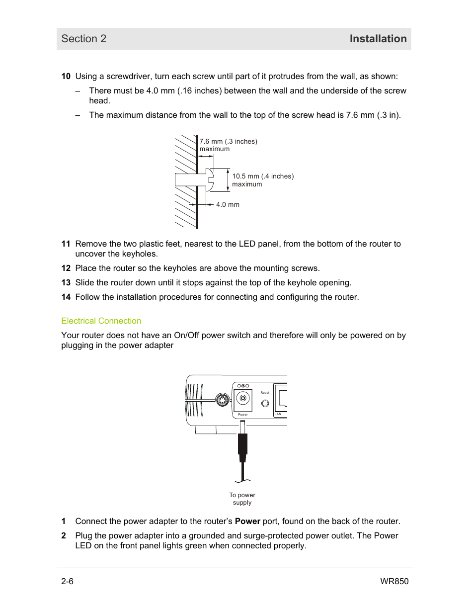 Electrical connection | Motorola WR850GP User Manual | Page 20 / 123