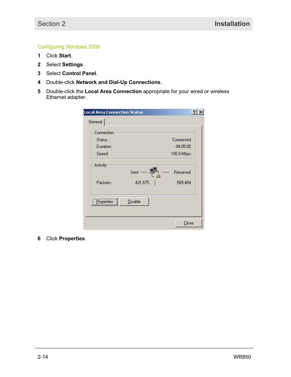 Configuring windows 2000 | Motorola WR850GP User Manual | Page 28 / 123
