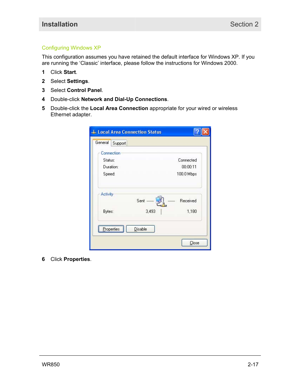 Configuring windows xp | Motorola WR850GP User Manual | Page 31 / 123