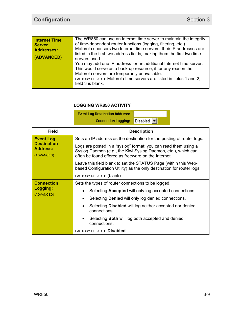 Options related to: logging wr850 activity | Motorola WR850GP User Manual | Page 42 / 123