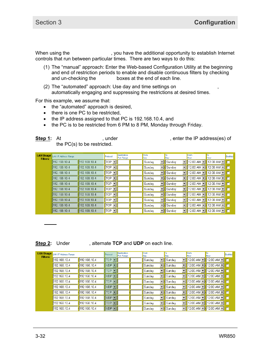 Blocking internet use at particular times | Motorola WR850GP User Manual | Page 65 / 123