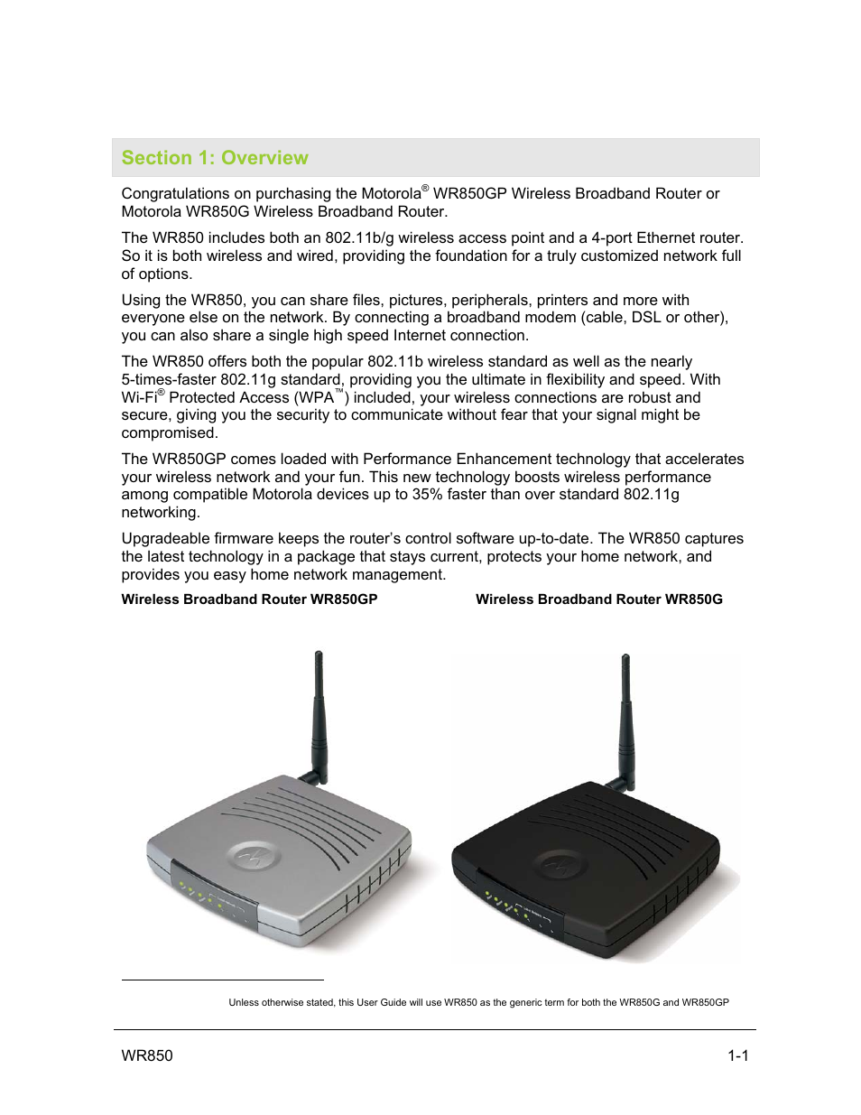 Section 1: overview | Motorola WR850GP User Manual | Page 7 / 123