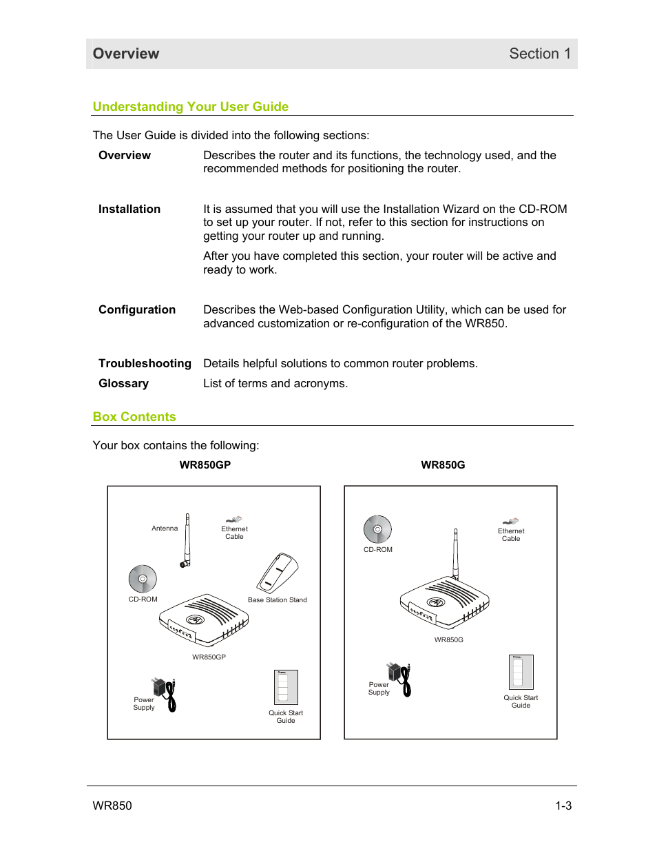 Understanding your user guide, Box contents | Motorola WR850GP User Manual | Page 9 / 123