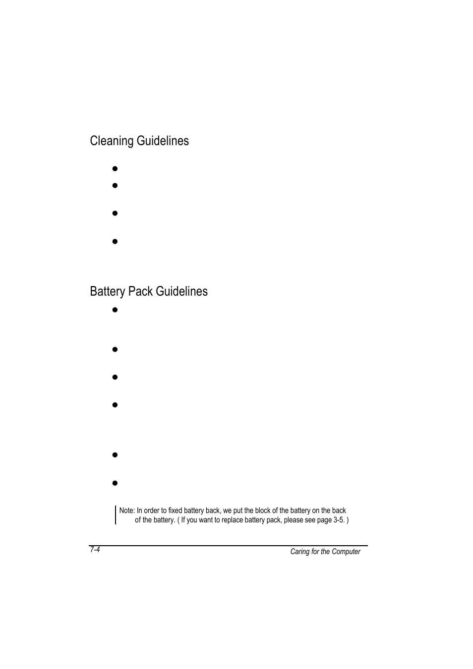 Cleaning guidelines, Battery pack guidelines | Motorola L3392 User Manual | Page 114 / 134