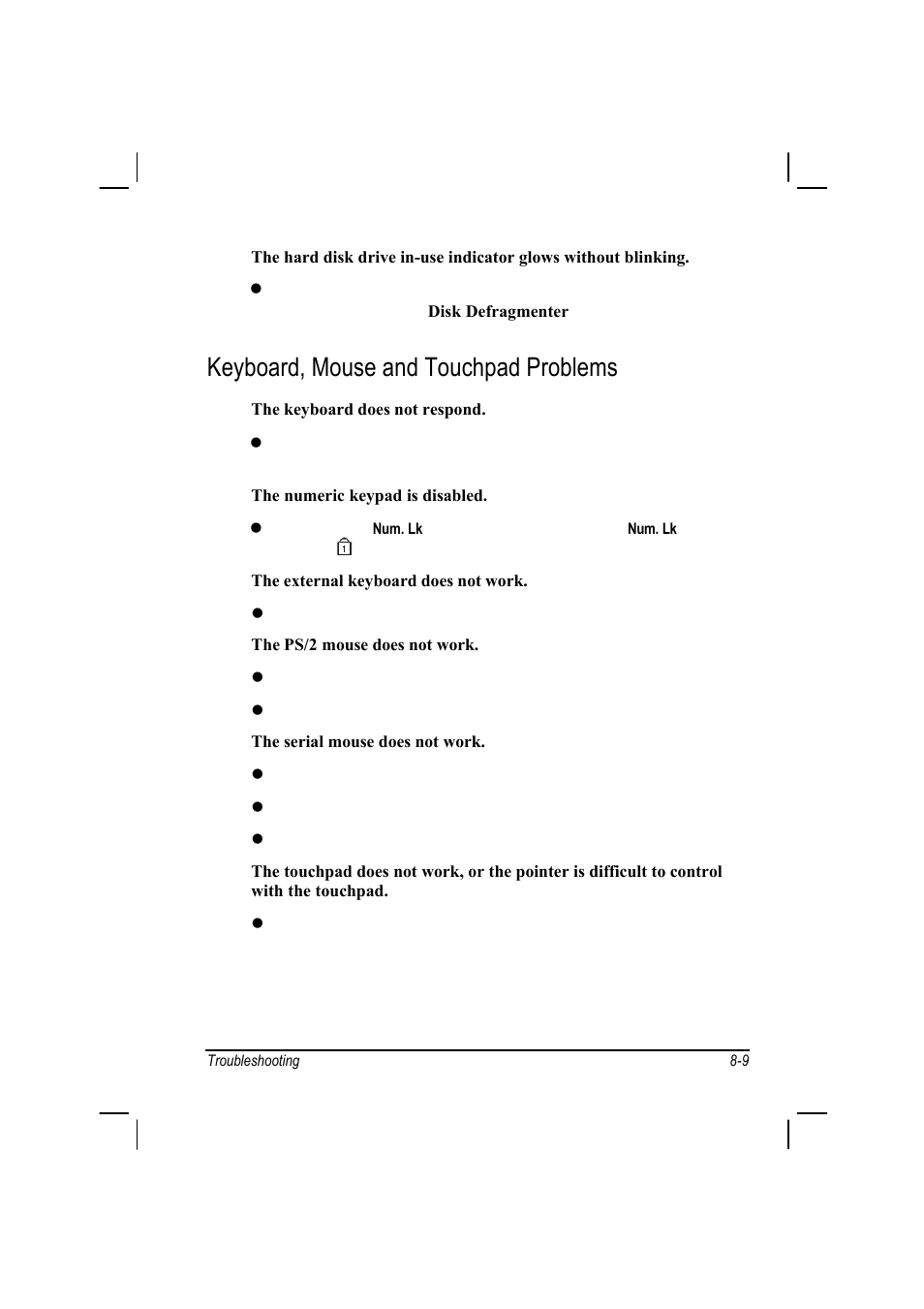 Keyboard, mouse and touchpad problems | Motorola L3392 User Manual | Page 125 / 134