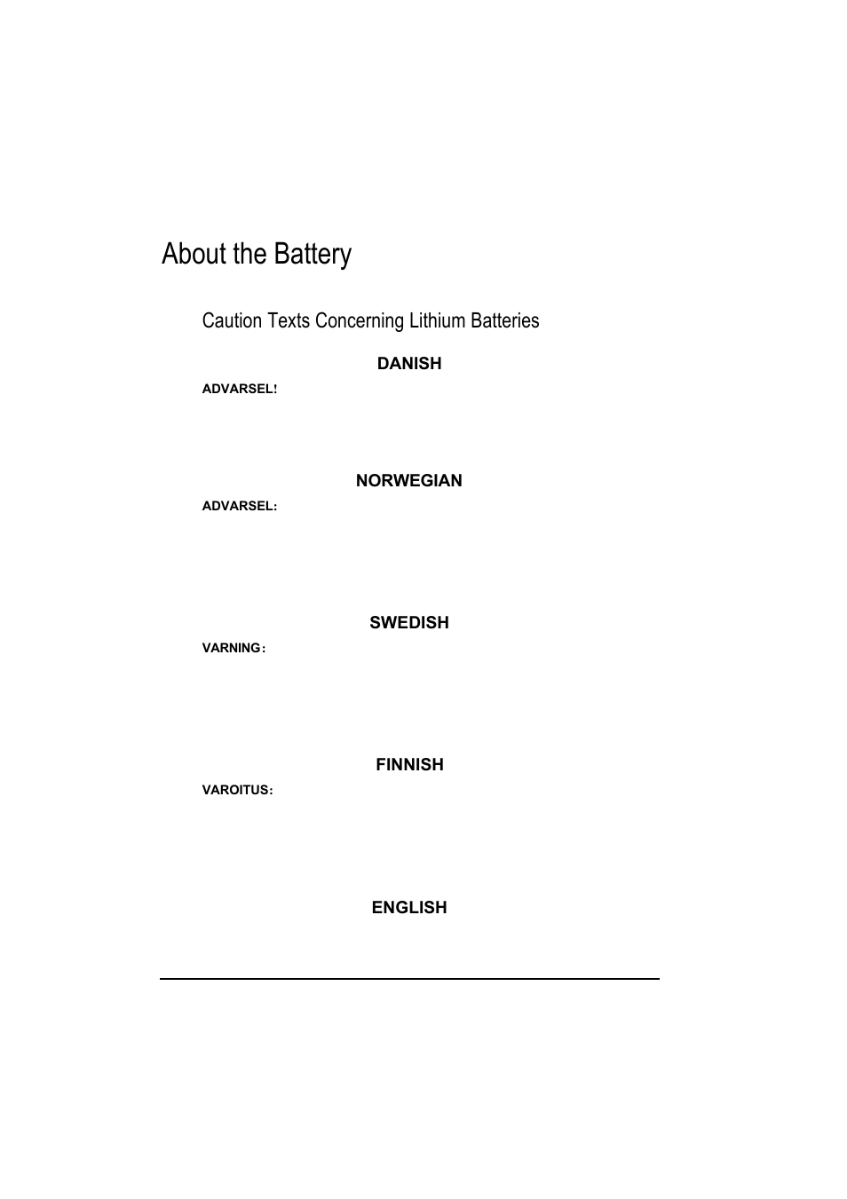 About the battery, Caution texts concerning lithium batteries | Motorola L3392 User Manual | Page 6 / 134