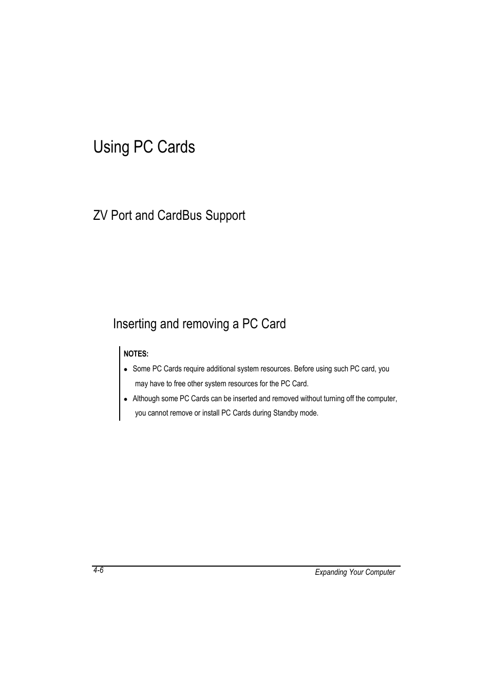 Using pc cards, Zv port and cardbus support, Inserting and removing a pc card | Motorola L3392 User Manual | Page 74 / 134