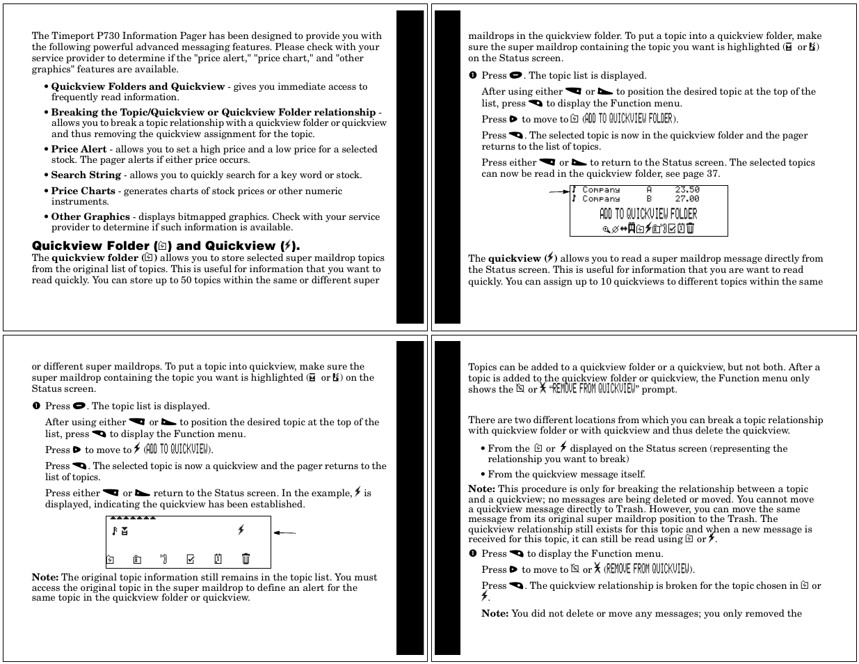 Quickview folder and quickview | Motorola Timeport P730 User Manual | Page 8 / 15