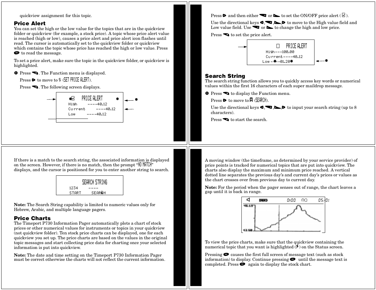 Price alert, Search string, Price charts | Motorola Timeport P730 User Manual | Page 9 / 15