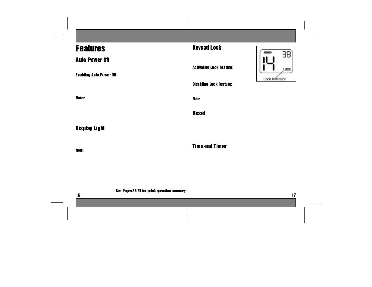 Keypad lock, Activating lock feature, Disabling lock feature | Reset, Turn the radio on, Time-out timer, Features, Auto power off, Enabling auto power off, Notes | Motorola TA280 User Manual | Page 10 / 22