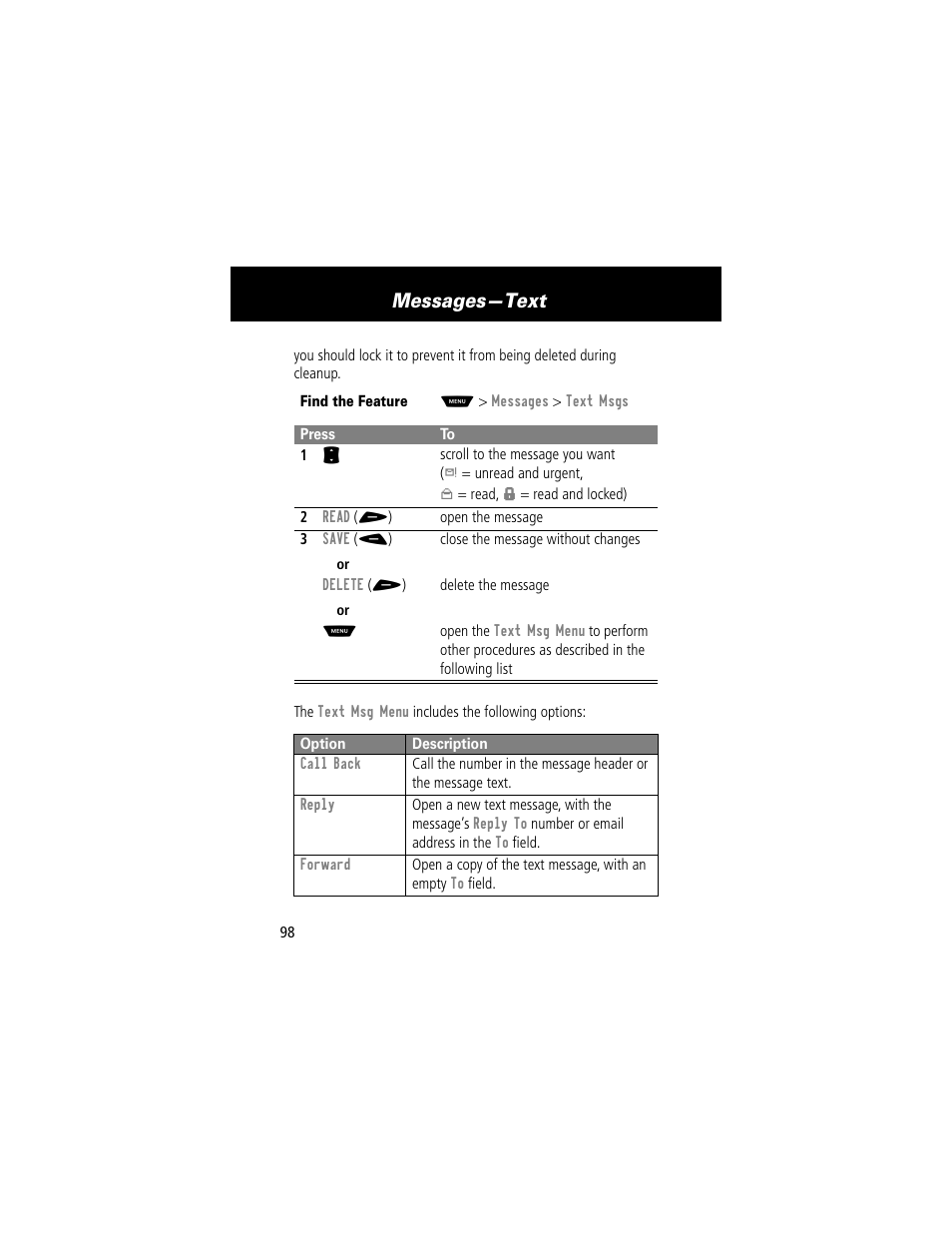 Messages—text | Motorola 60t User Manual | Page 100 / 192