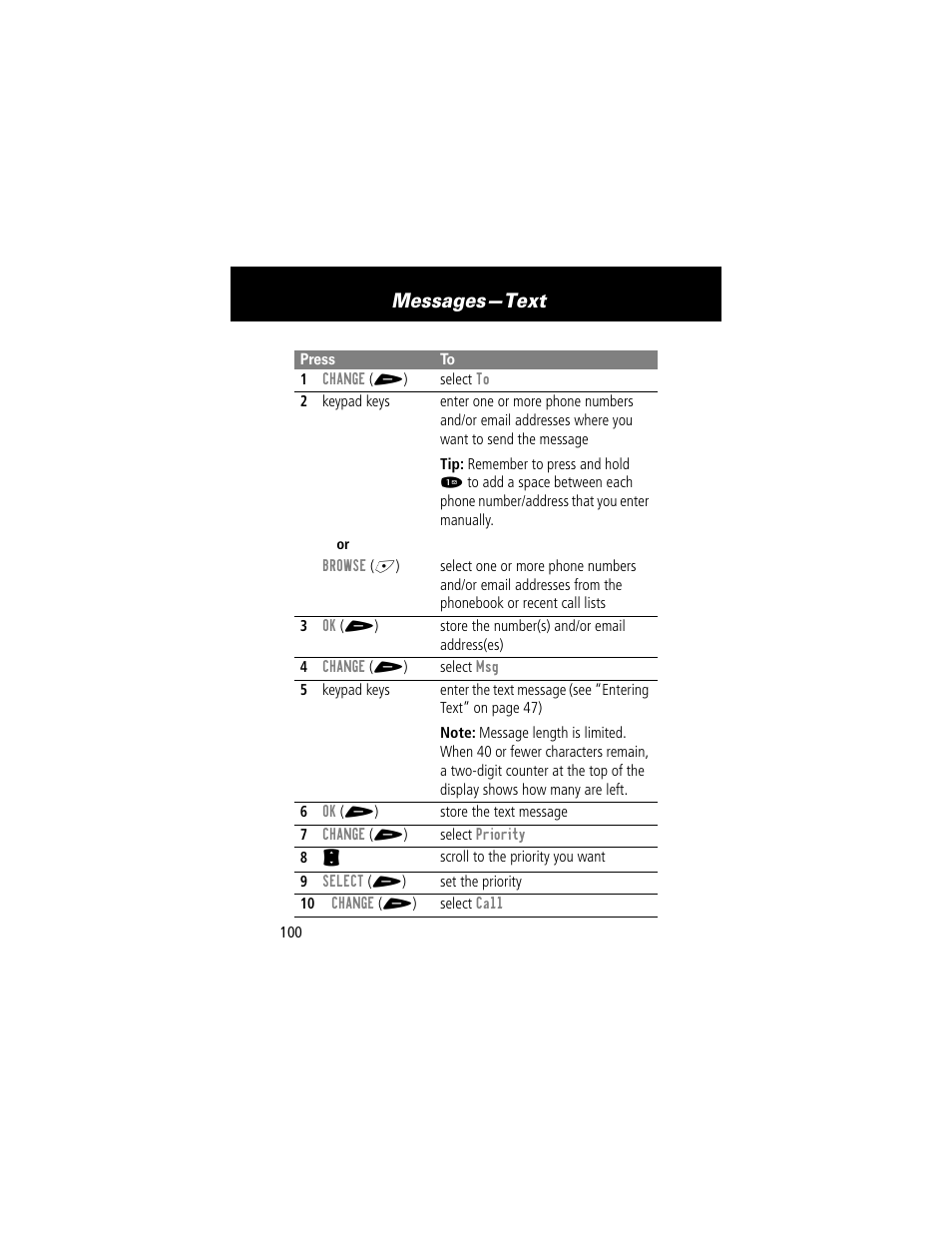 Messages—text | Motorola 60t User Manual | Page 102 / 192