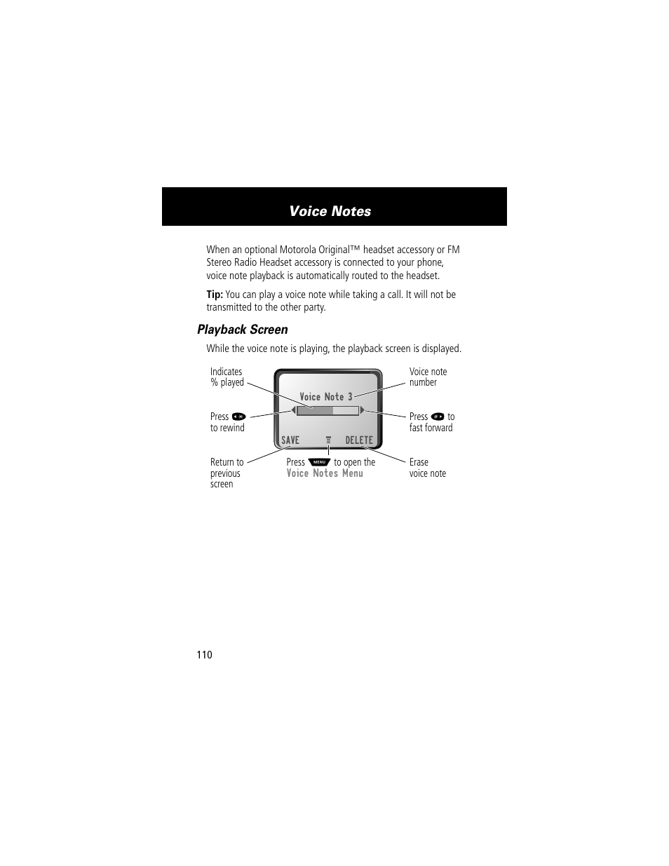 Playback screen | Motorola 60t User Manual | Page 112 / 192