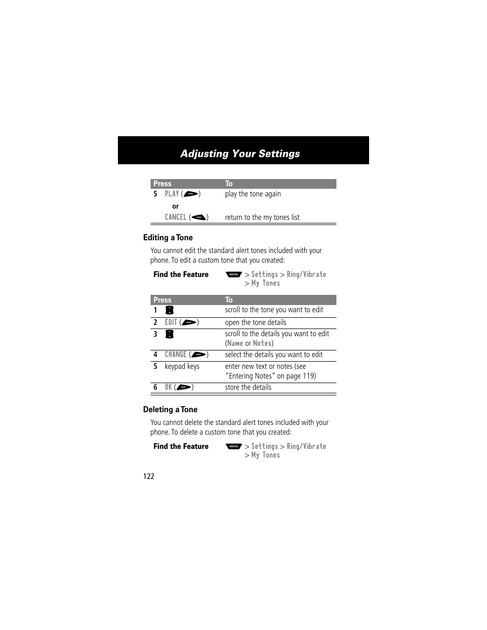 Adjusting your settings | Motorola 60t User Manual | Page 124 / 192