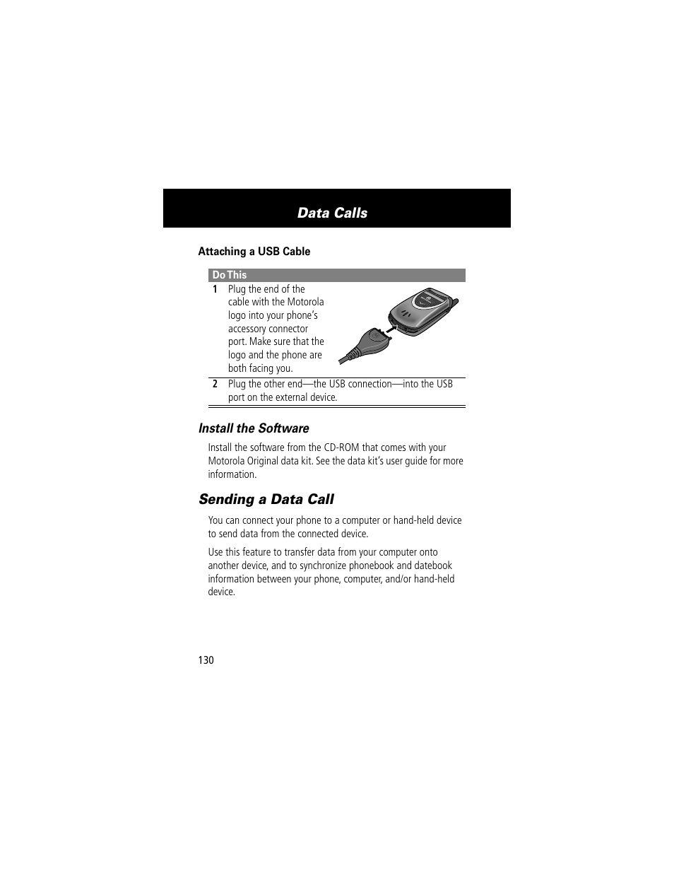 Sending a data call, Data calls | Motorola 60t User Manual | Page 132 / 192