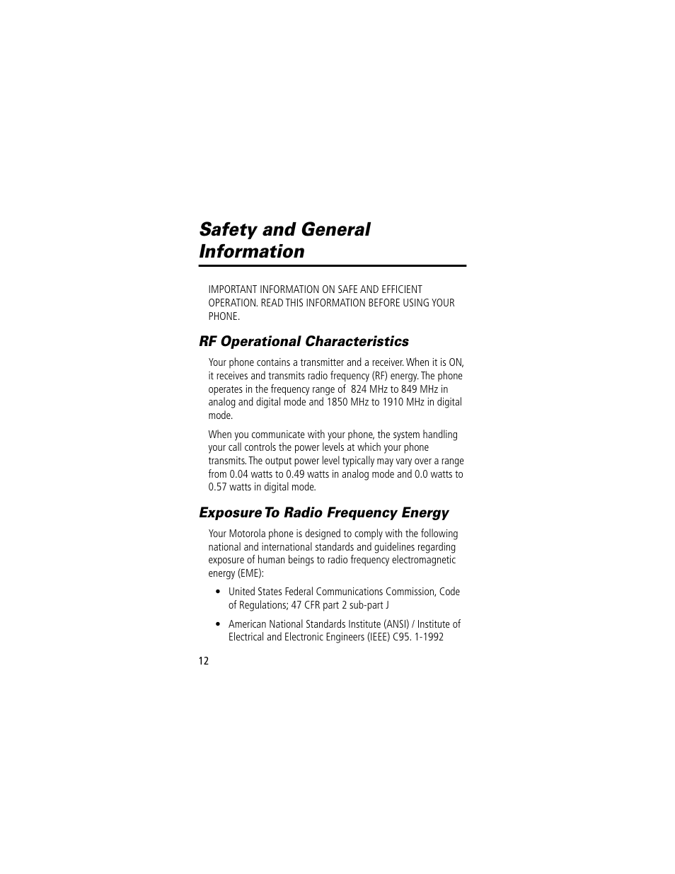 Safety and general information, Safety and general, Information | Motorola 60t User Manual | Page 14 / 192