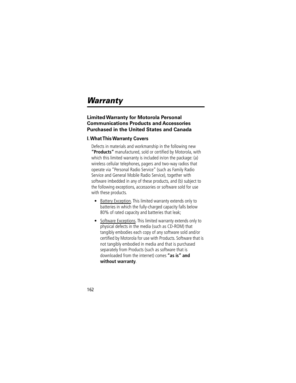 Warranty | Motorola 60t User Manual | Page 164 / 192