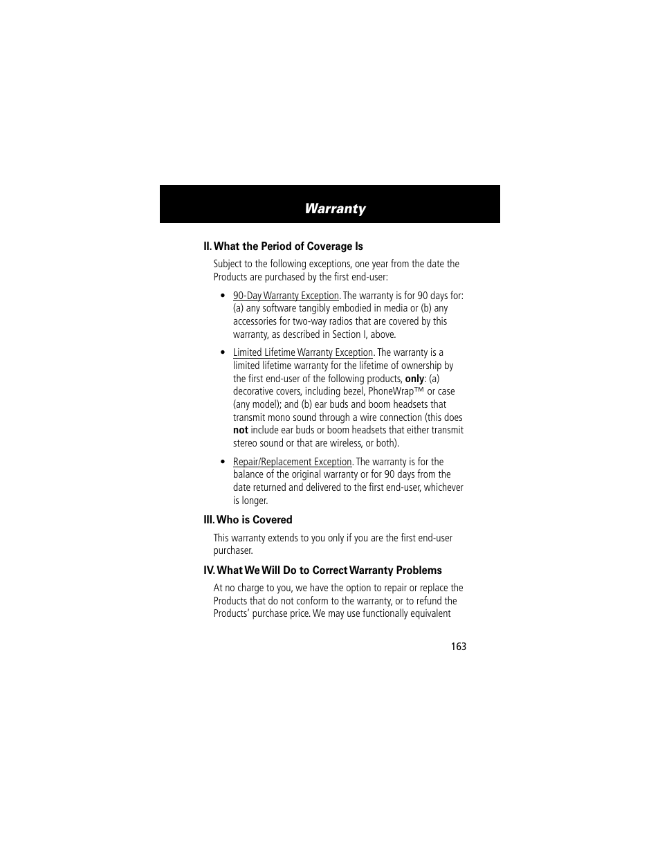 Warranty | Motorola 60t User Manual | Page 165 / 192