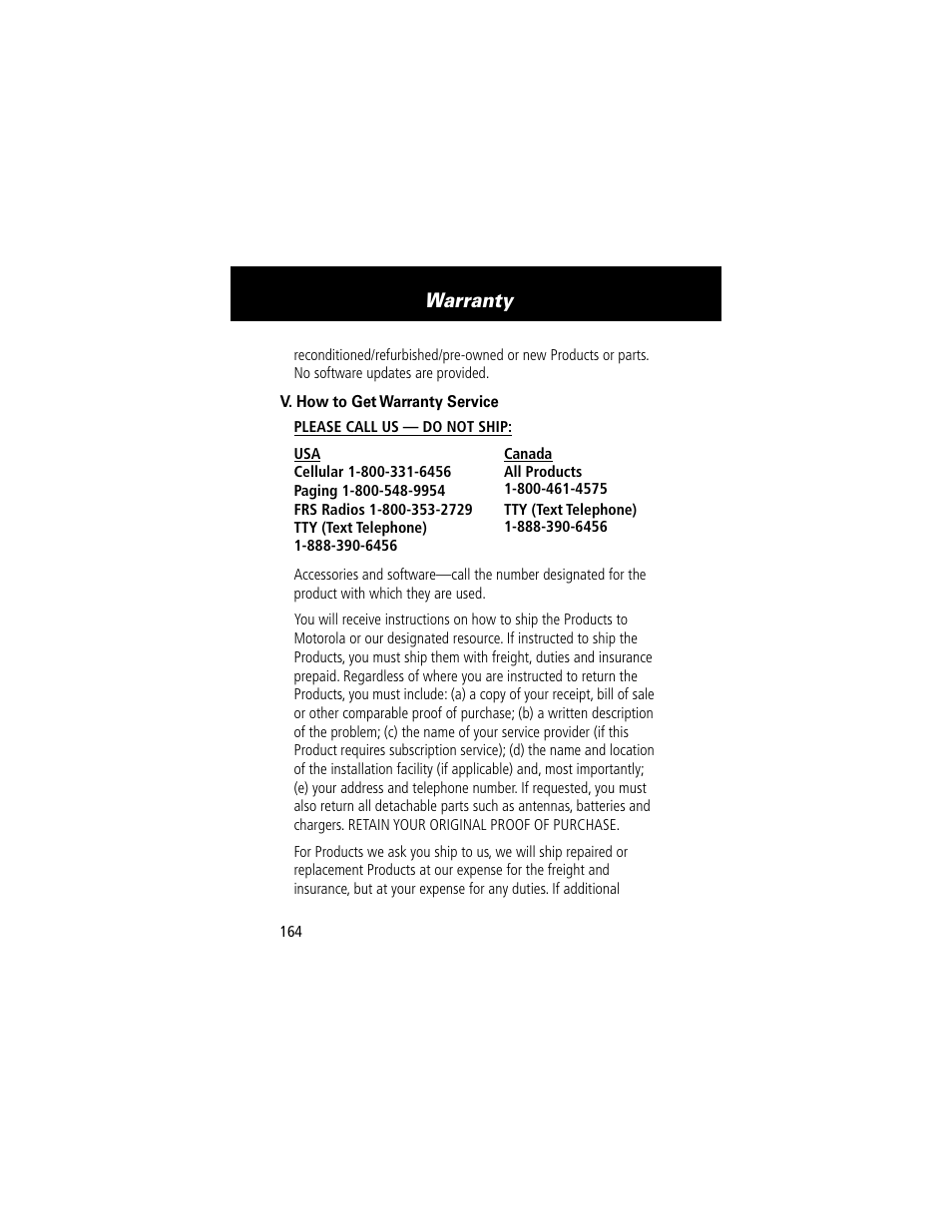 Warranty | Motorola 60t User Manual | Page 166 / 192