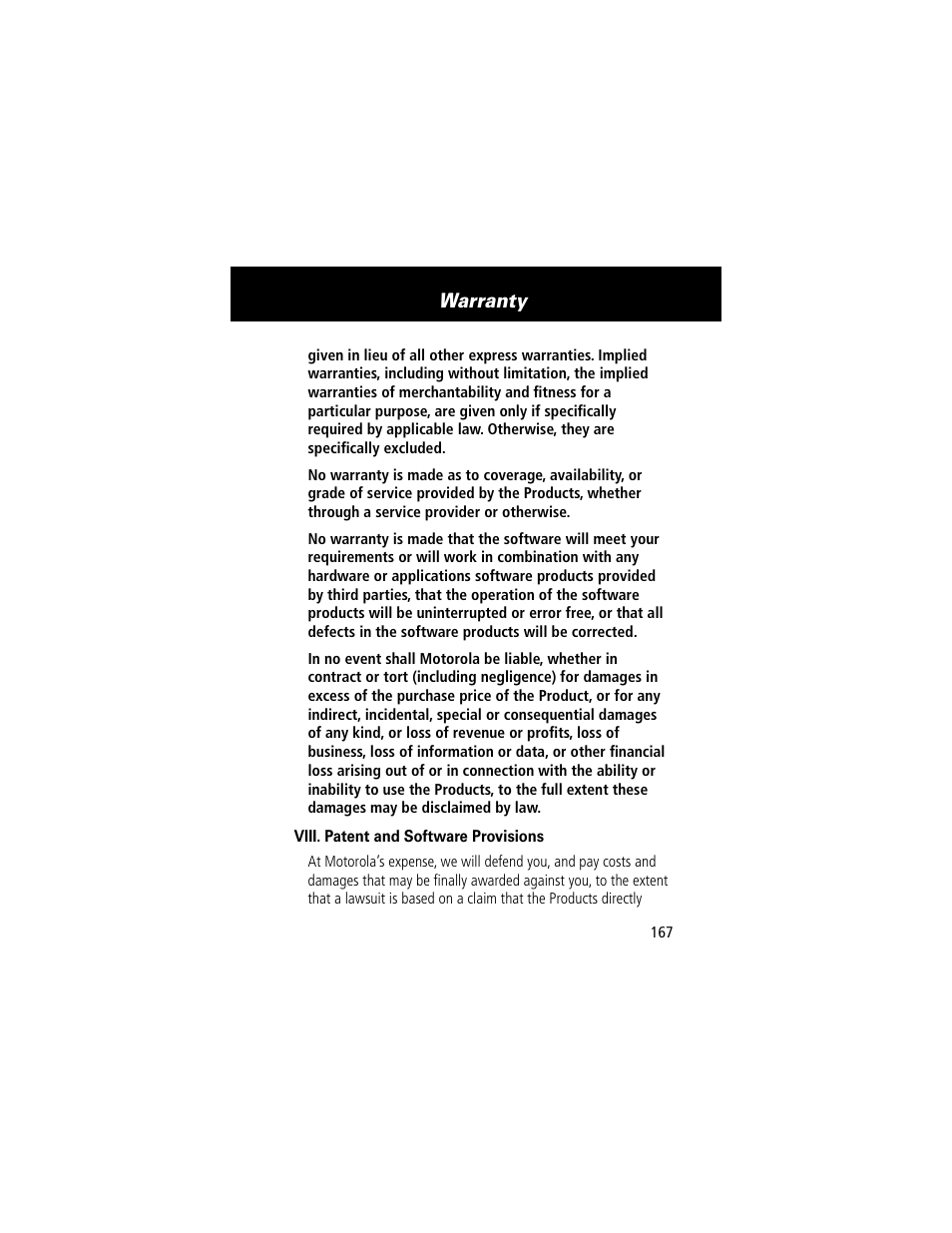 Warranty | Motorola 60t User Manual | Page 169 / 192