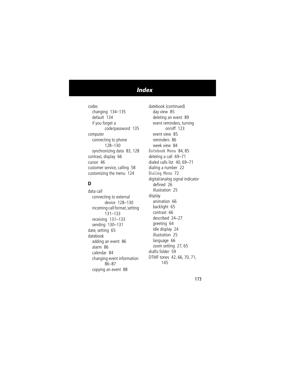 Index | Motorola 60t User Manual | Page 175 / 192