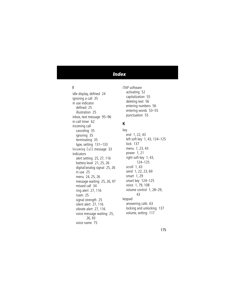 Index | Motorola 60t User Manual | Page 177 / 192