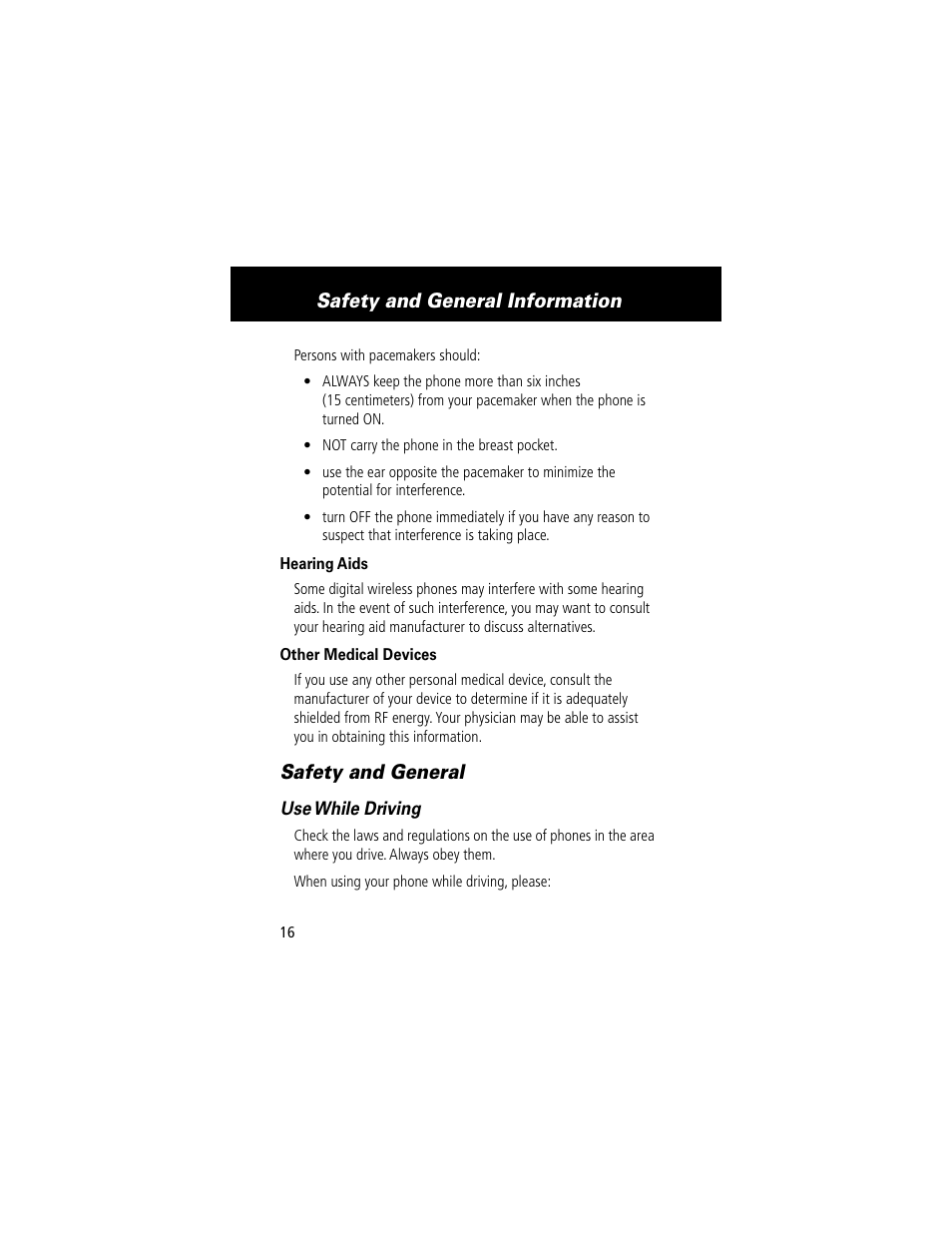 Safety and general information, Safety and general | Motorola 60t User Manual | Page 18 / 192