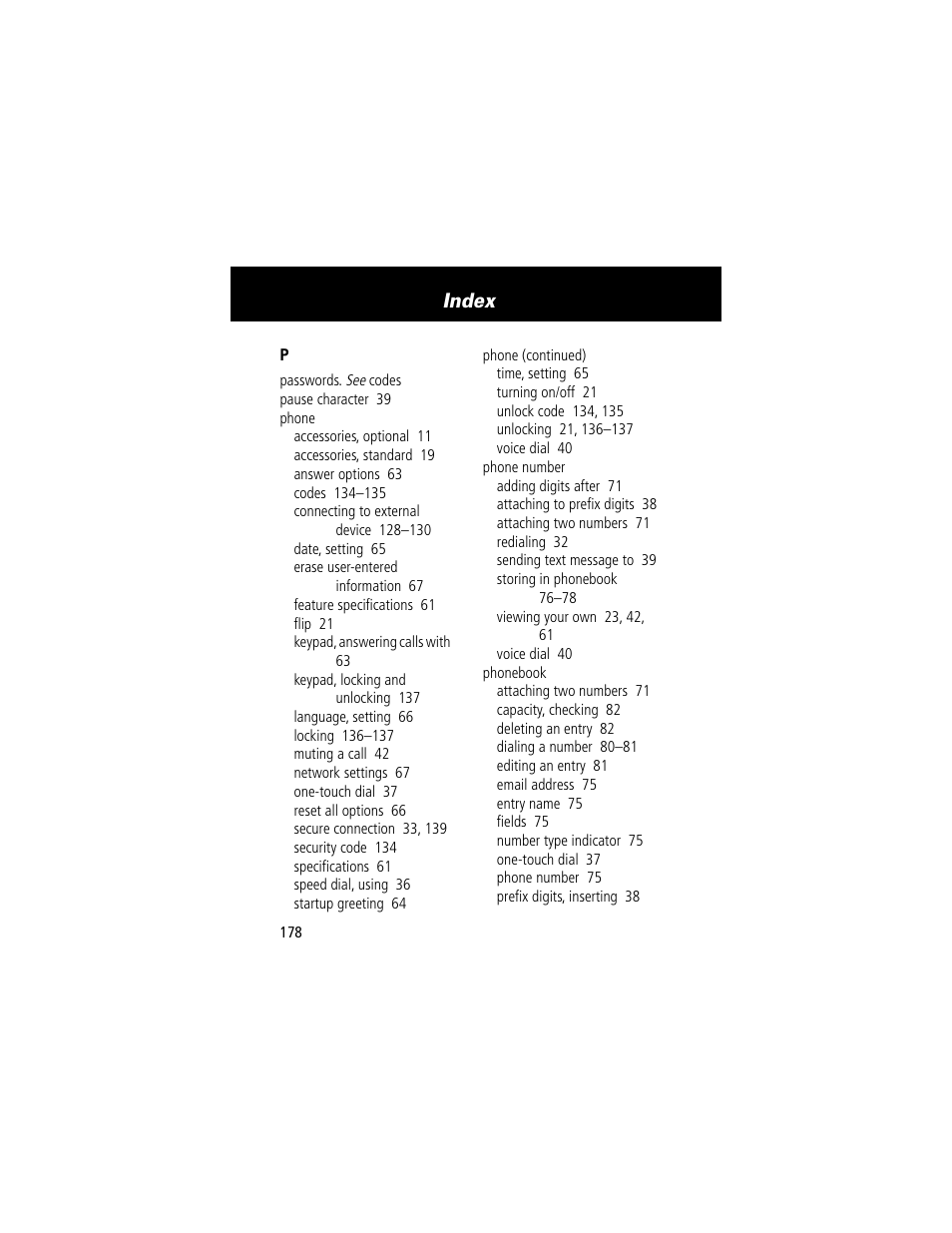 Index | Motorola 60t User Manual | Page 180 / 192