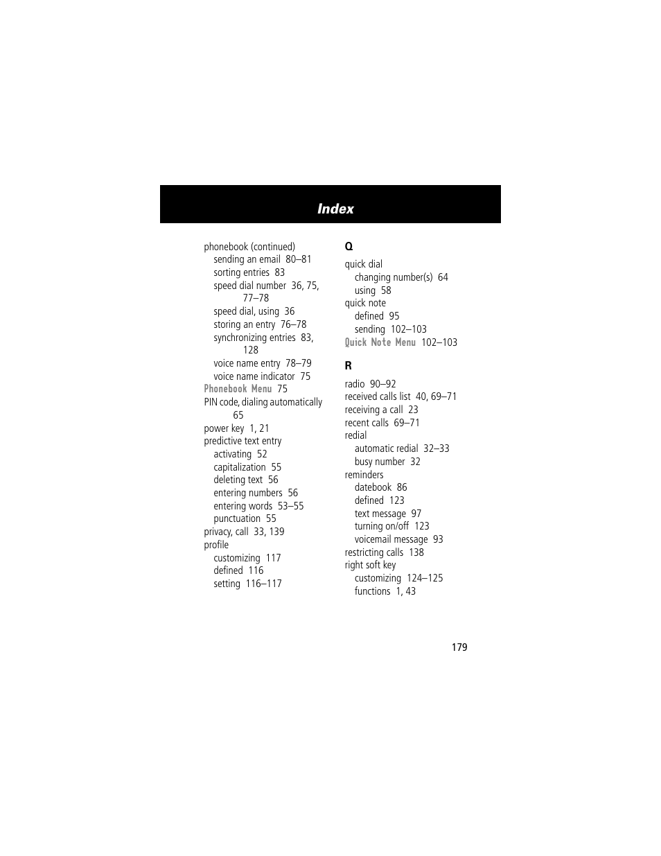 Index | Motorola 60t User Manual | Page 181 / 192